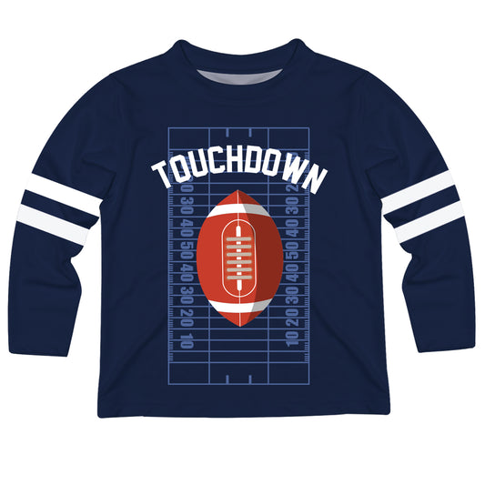 Touch Down Name Navy and White Stripes Long Sleeve Tee Shirt