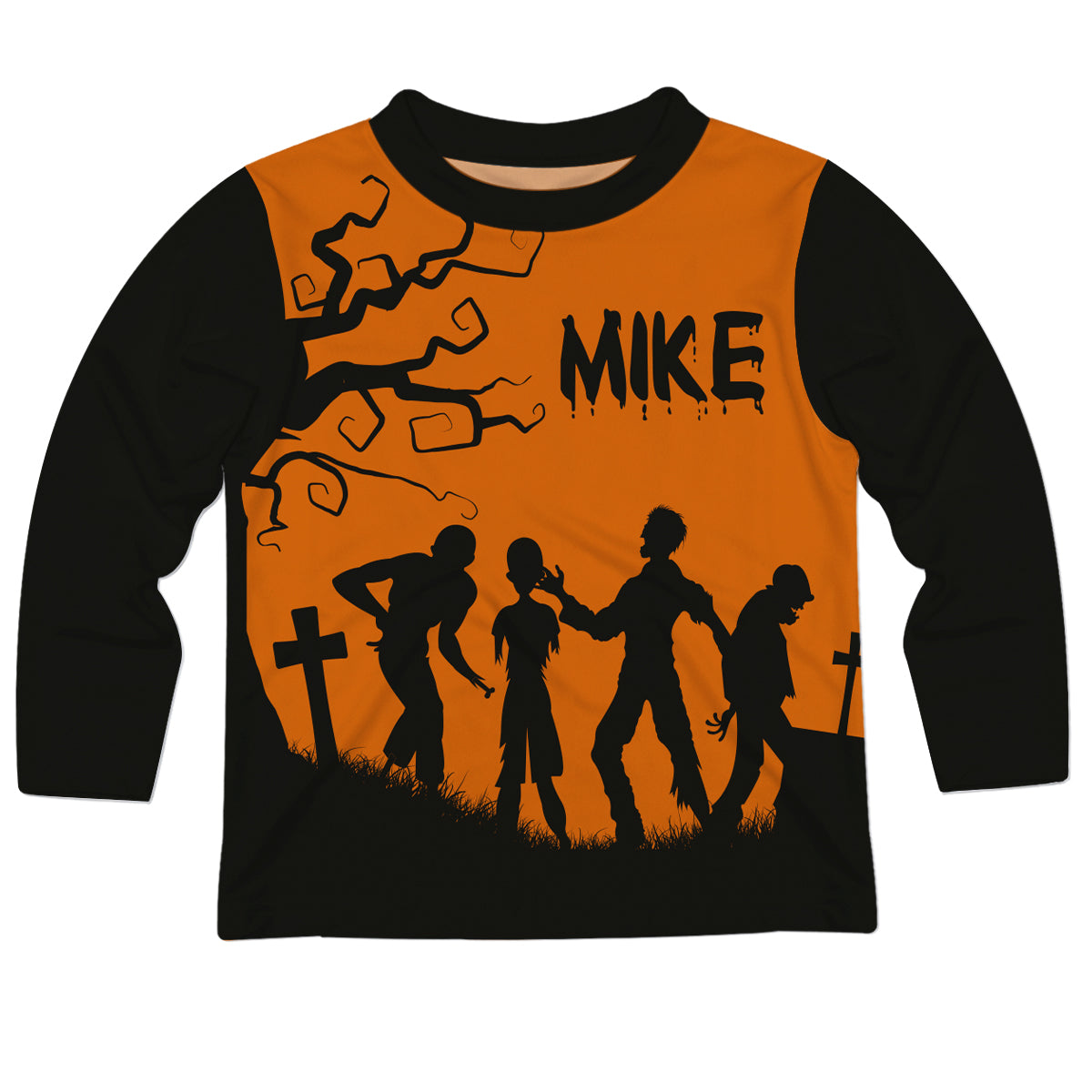 Zombies Orange And Black Long Sleeve Tee Shirt