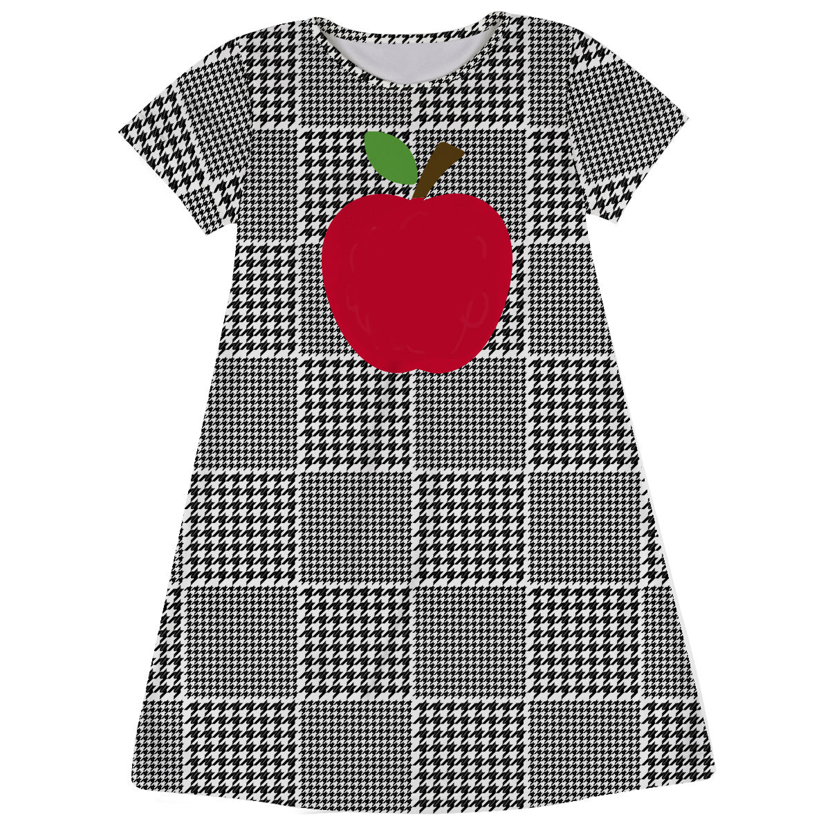 Apple Monogram White And Black Houndstooth Short Sleeve A Line Dress - Wimziy&Co.