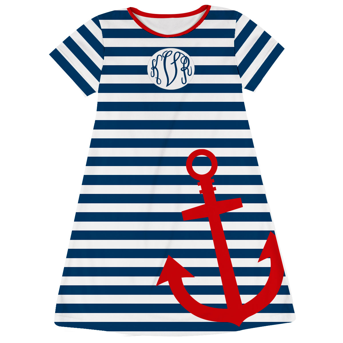 Anchor Monogram Stripe Navy Short Sleeve A Line Dress - Wimziy&Co.