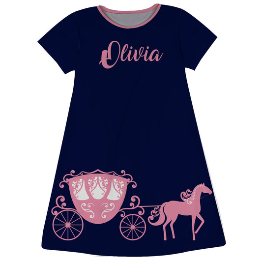 Carriage Personalized Name Navy Short Sleeve A Line Dress - Wimziy&Co.
