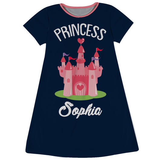 Castle of Hearts Personalized Name Navy Short Sleeve A Line Dress - Wimziy&Co.