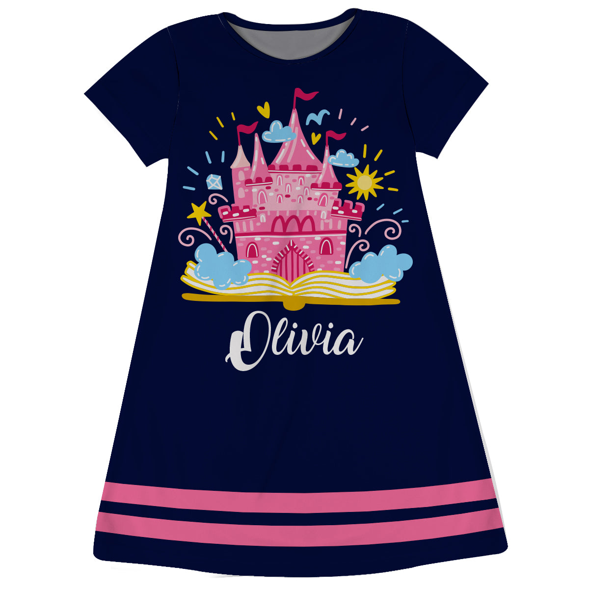 Castle Personalized Name Navy Short Sleeve A Line Dress - Wimziy&Co.