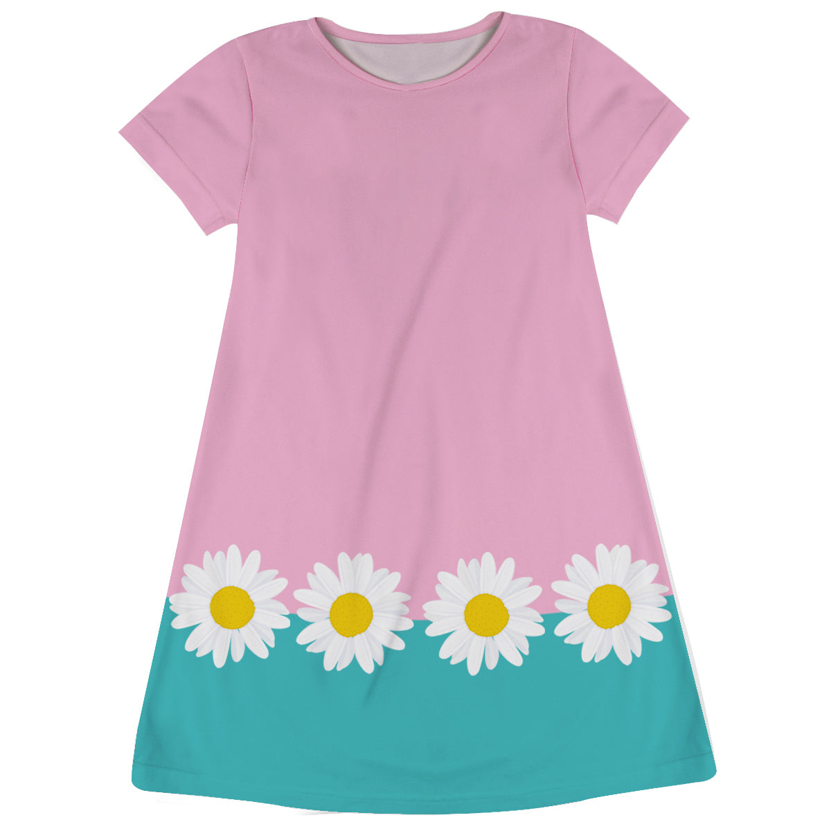 Daisy Monogram Turquoise and Pink Short Sleeve A Line Dress - Wimziy&Co.