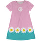 Daisy Monogram Turquoise and Pink Short Sleeve A Line Dress
