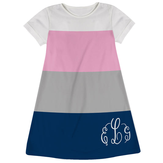 Personalized Monogram Stripes Colors Short Sleeve A Line Dress