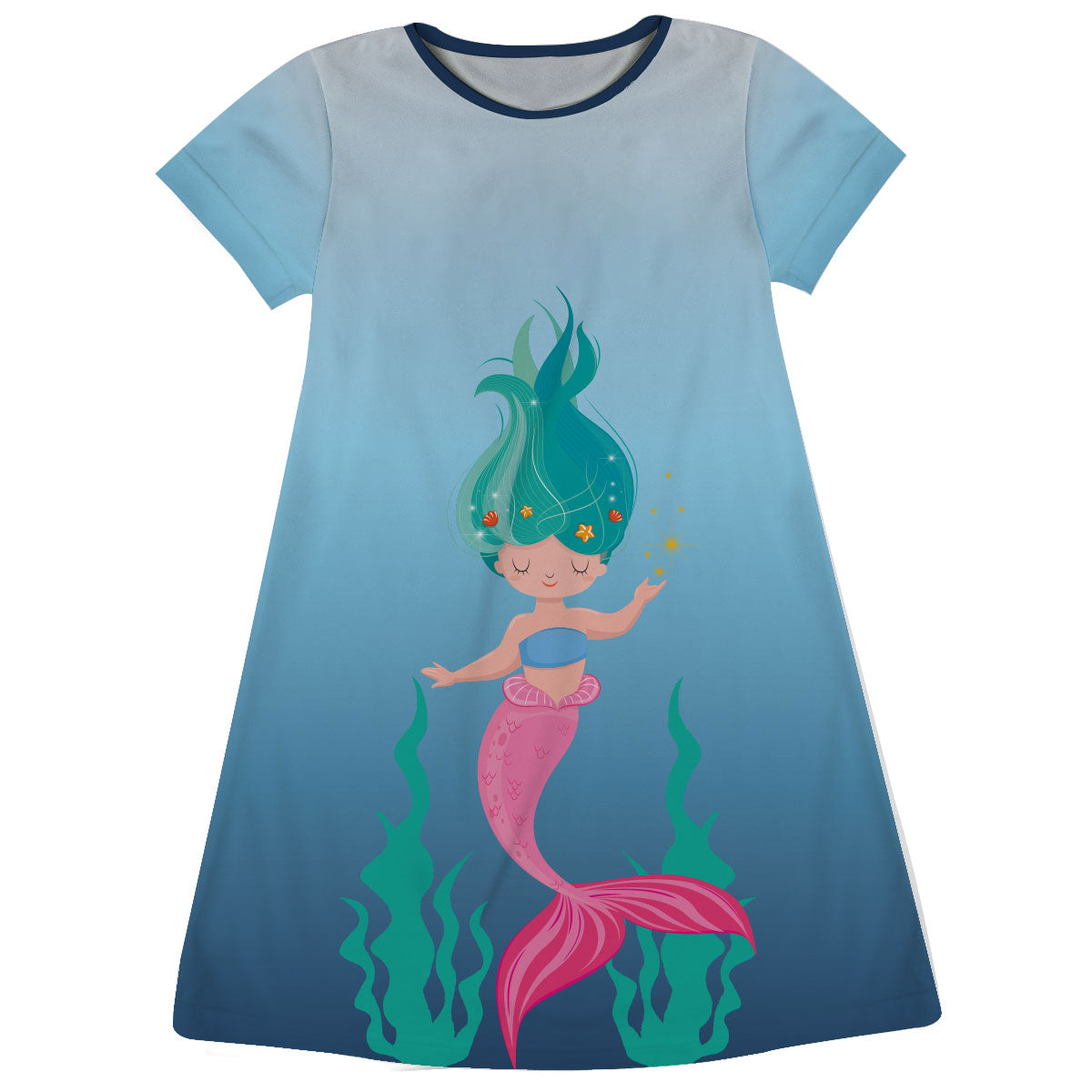 Mermaid Personalized Name Blue Degarde Short Sleeve A Line Dress - Wimziy&Co.