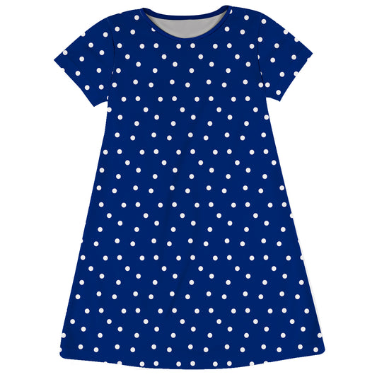 Polka Dots Print Blue Short Sleeve A Line Dress