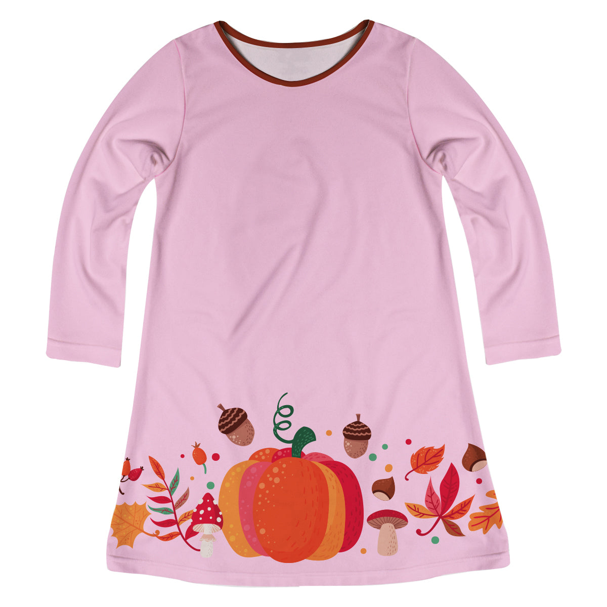 Pumpkin Pink Long Sleeve A Line Dress