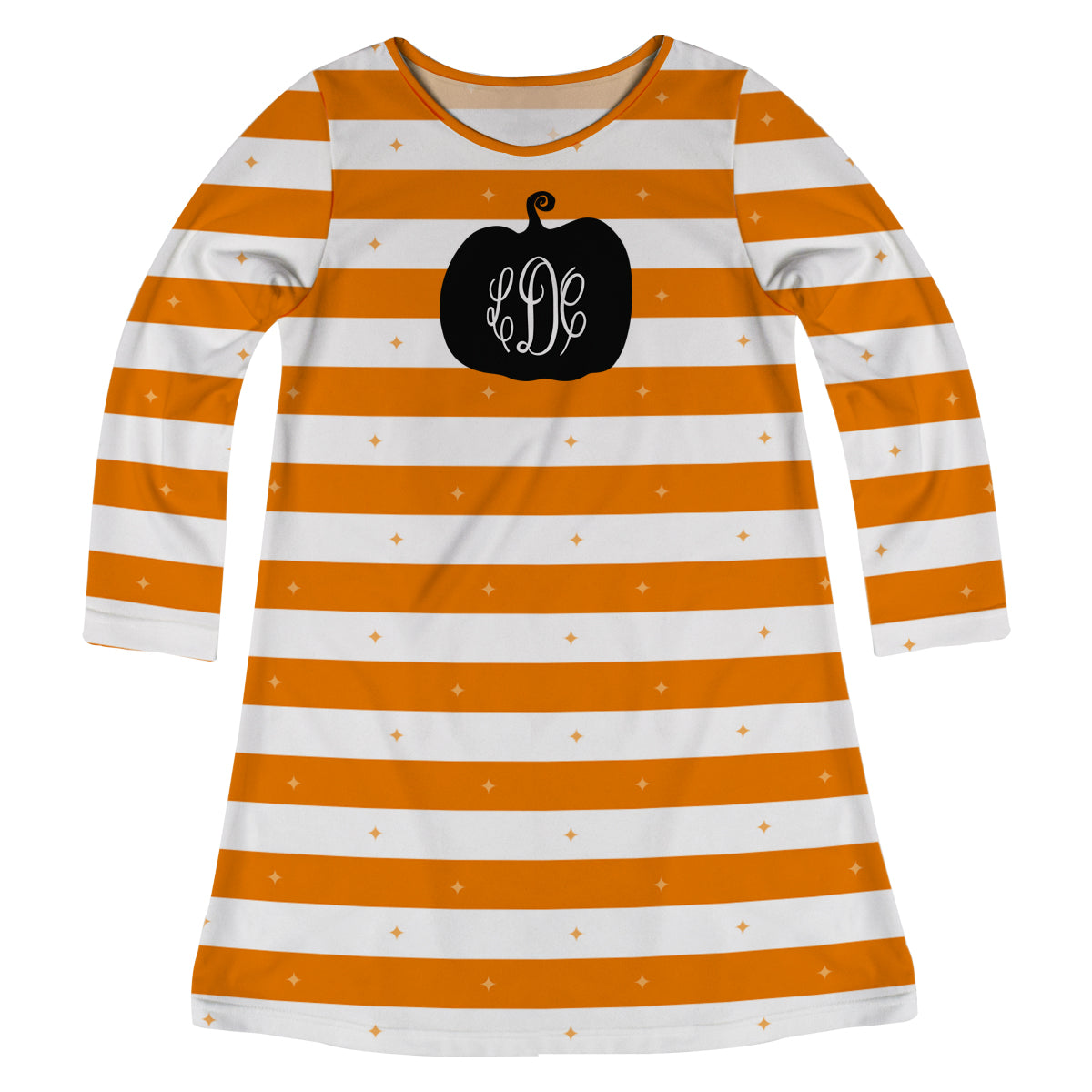 Pumpkin Orange And White Stripes Long Sleeve A Line Dress