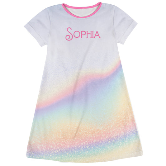 Personalized Name Rainbow Colors Short Sleeve A Line Dress