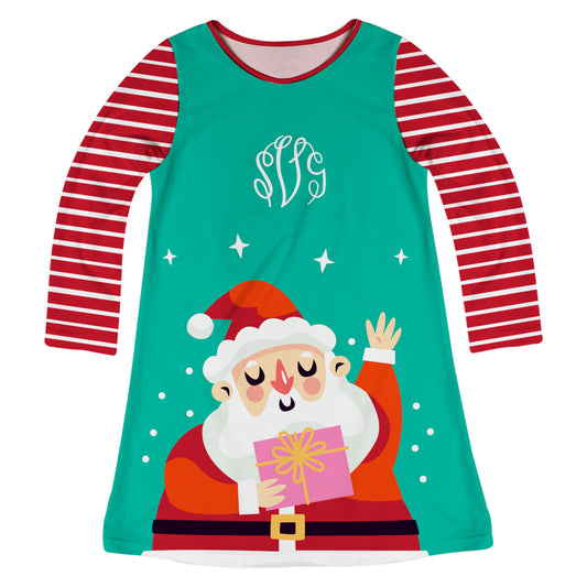 Santa and Christmas Gift Personalized Monogram Mint Red Long Sleeve A Line Dress