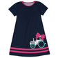 Bow Tractor Personalized Monogram Navy Short Sleeve A Line Dress - Wimziy&Co.