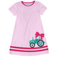 Bow Tractor Monogram Light Pink Short Sleeve A Line Dress