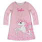 Unicorn Personalized Name Light Pink Long Sleeve A Line Dress