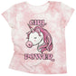 Girl Power Unicorn Pink Tie Dye Short Sleeve Tee Shirt