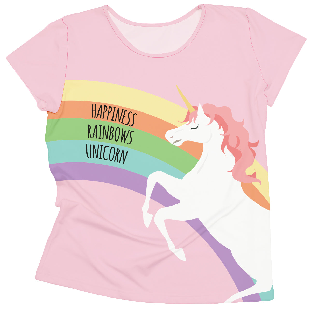 Happiness Rainbows Unicorn Pink Short Sleeve Tee Shirt