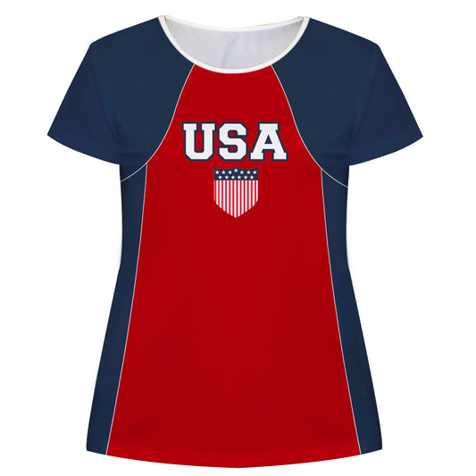 USA Your Name and Number Red  And Navy Short Sleeve Tee Shirt - Wimziy&Co.