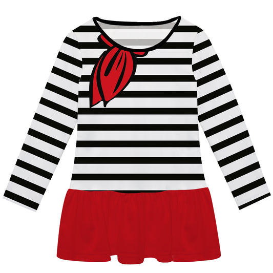 Stripes Red White And Black Long Sleeve Lily Dress