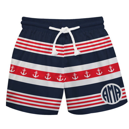 Anchor Monogram White Red And Navy Stripes Swimtrunk - Wimziy&Co.