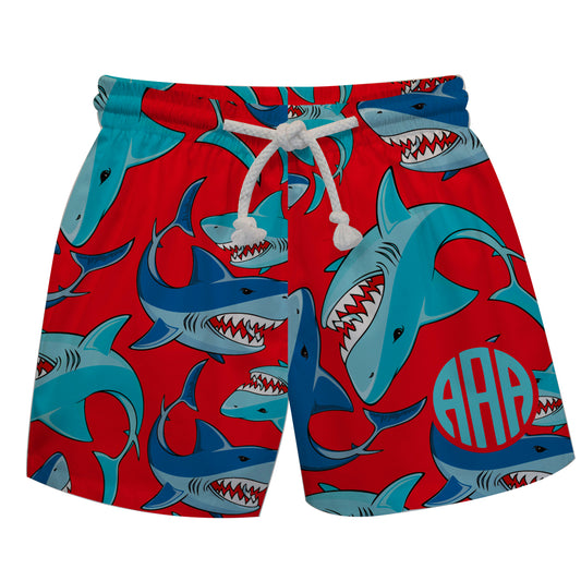 Angry Shark Monogram Red Swimtrunk - Wimziy&Co.