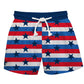 Americana and Stars Print White Red and Blue Stripes Swimtrunk