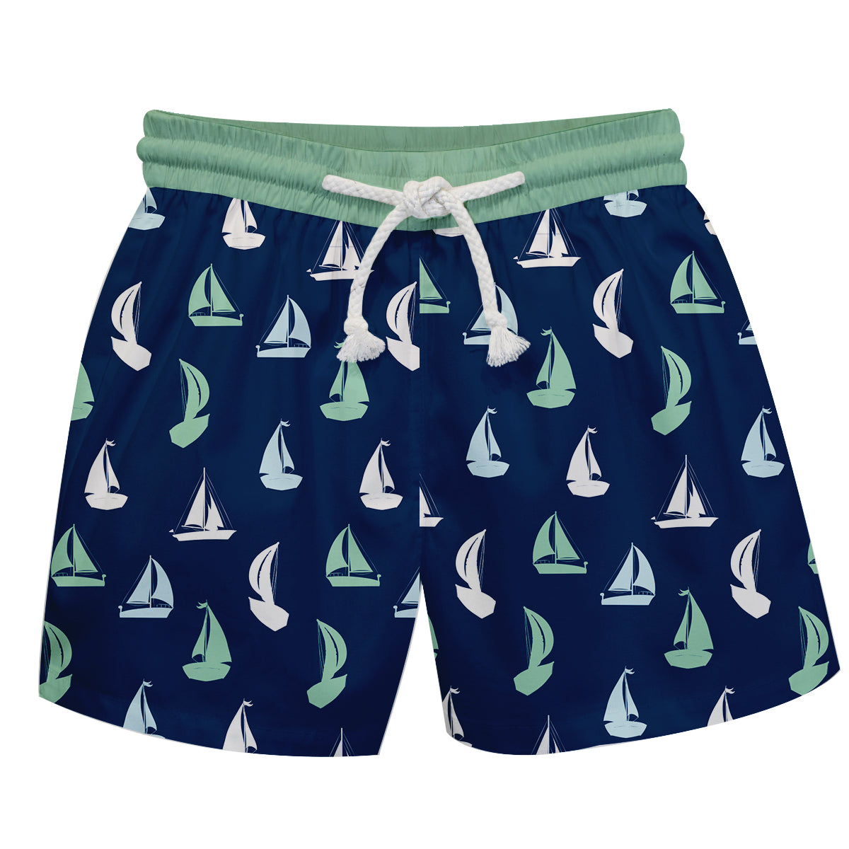 Boats Print Navy and Green Swimtrunk