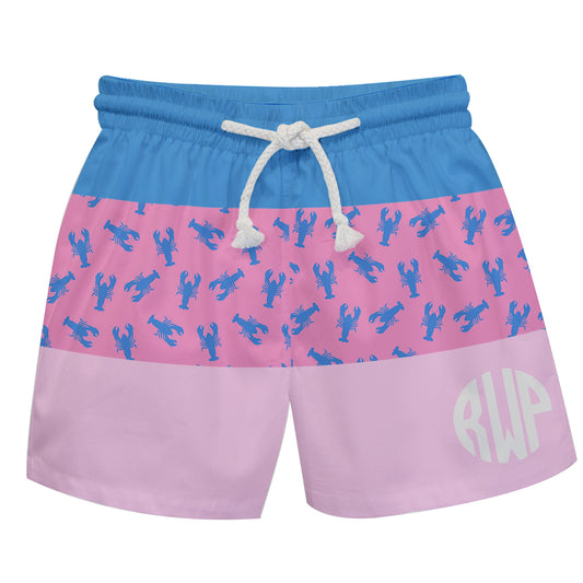 Lobster Print Personalized Monogram Blue and Pink Stripes Swimtrunk - Wimziy&Co.
