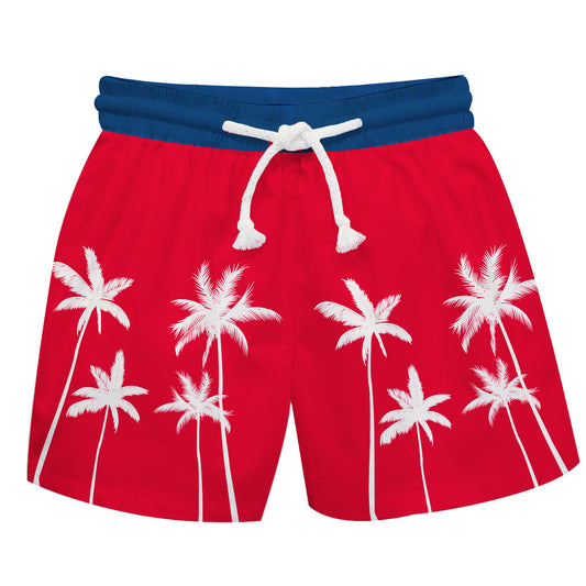 Summer Palms Tree Red and Navy Swimtrunk
