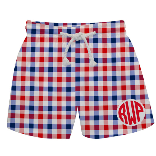 Monogram Red  White and Blue Check Swimtrunk - Wimziy&Co.