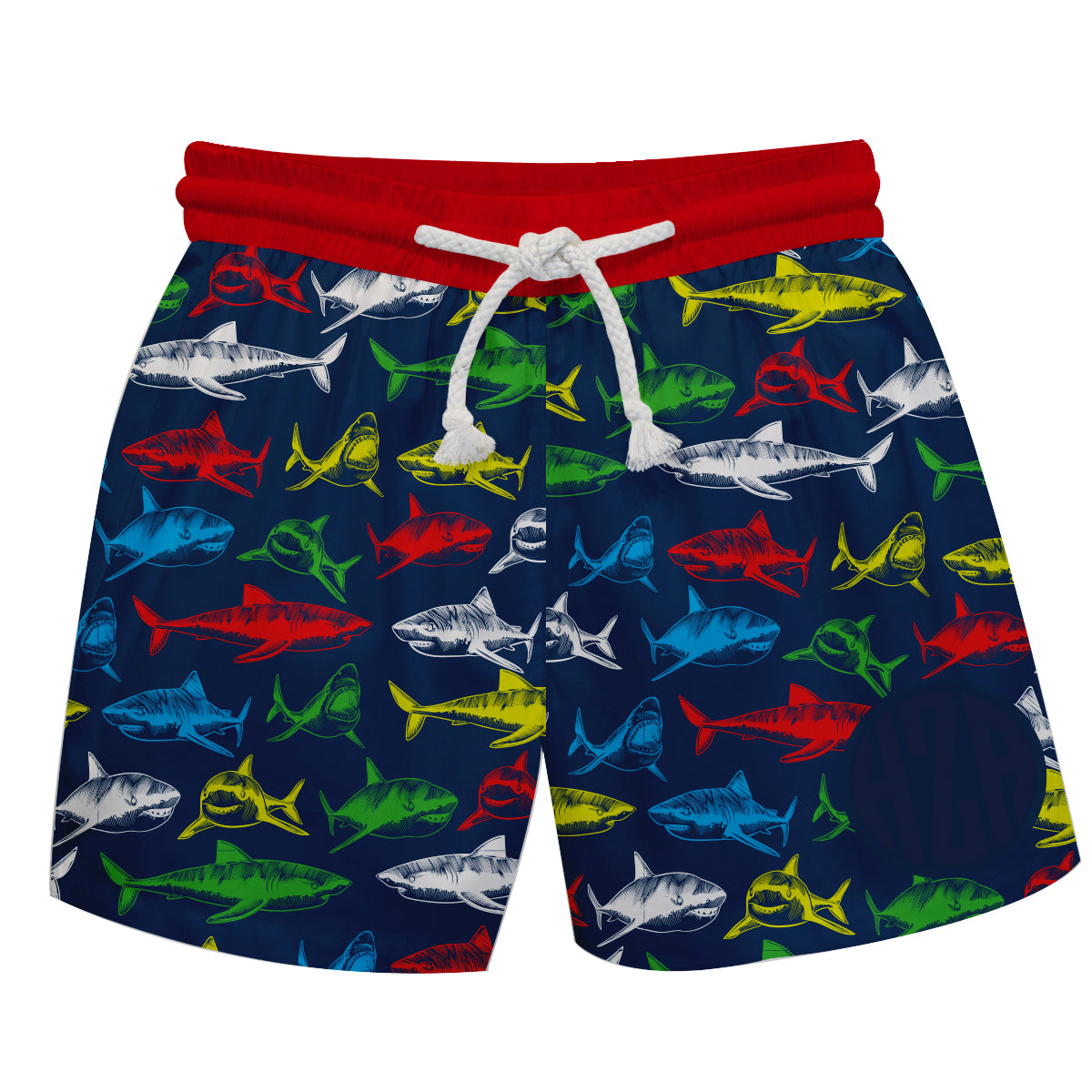 Sharks Print Monogram Navy and Red Swimtrunk - Wimziy&Co.