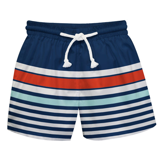 Stripes Navy White and Orange Swimtrunk