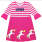Unicorn Name Hot Pink Stripe Amy Dress 3/4 Sleeve - Wimziy&Co.