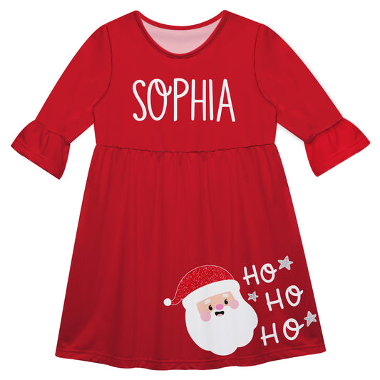 Santa Hohoho Personalized Name Red Amy Dress 3/4 Sleeve