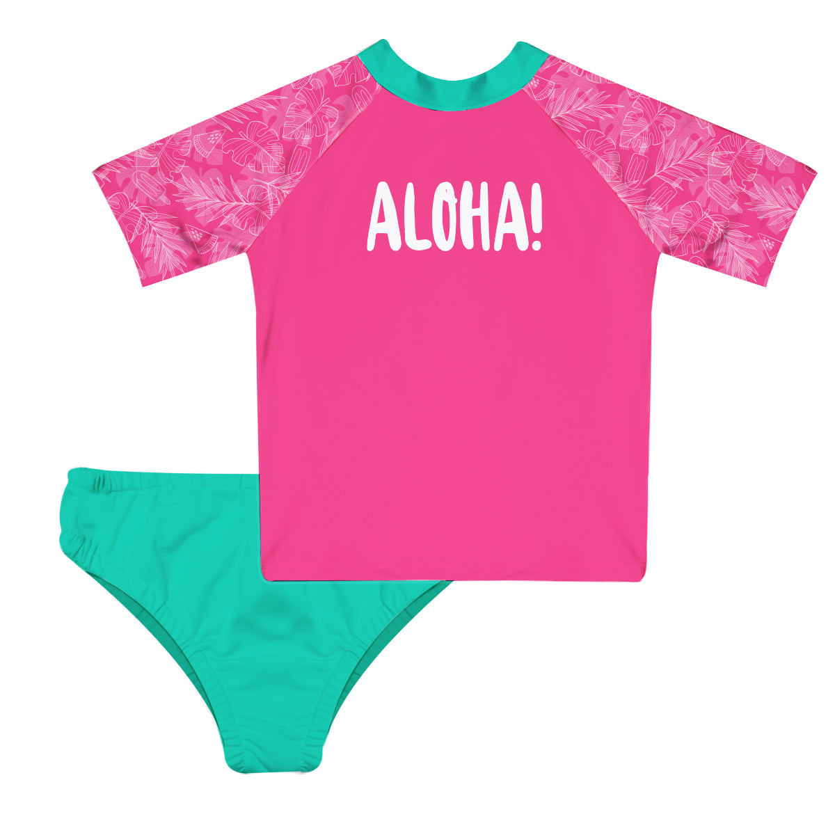 Aloha Pink and Turquoise 2pc Short Sleeve Rash Guard