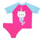 Catmermaid Name Hot Pink And Blue 2pc Short Sleeve Rash Guard - Wimziy&Co.