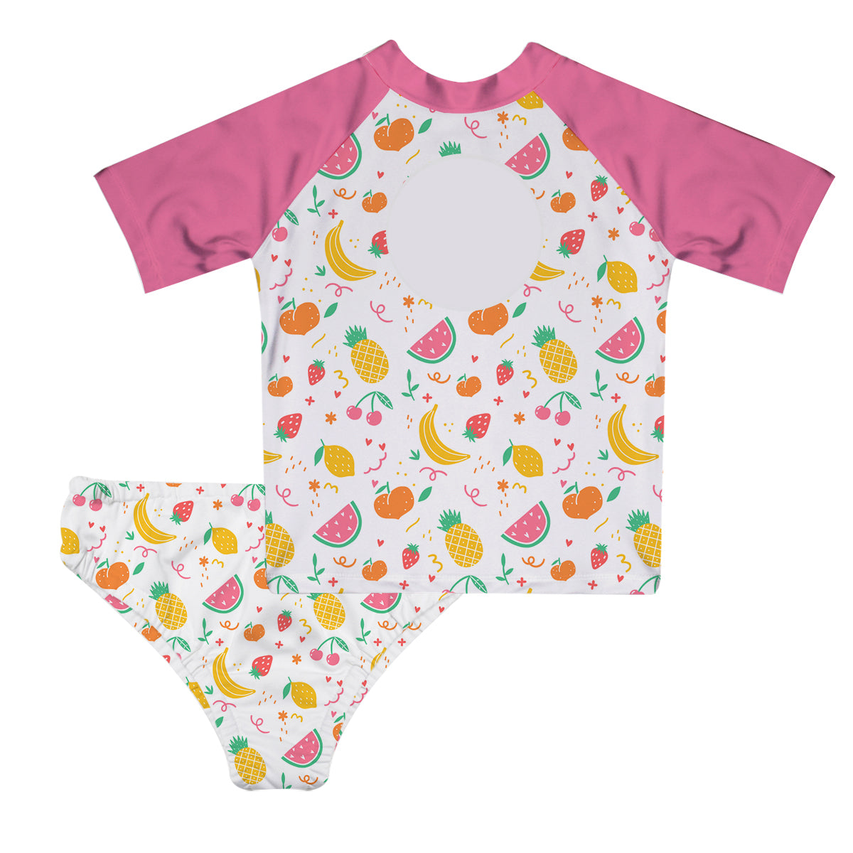 Fruits Print Personalized Monogram White and Pink 2pc Short Sleeve Rash Guard - Wimziy&Co.