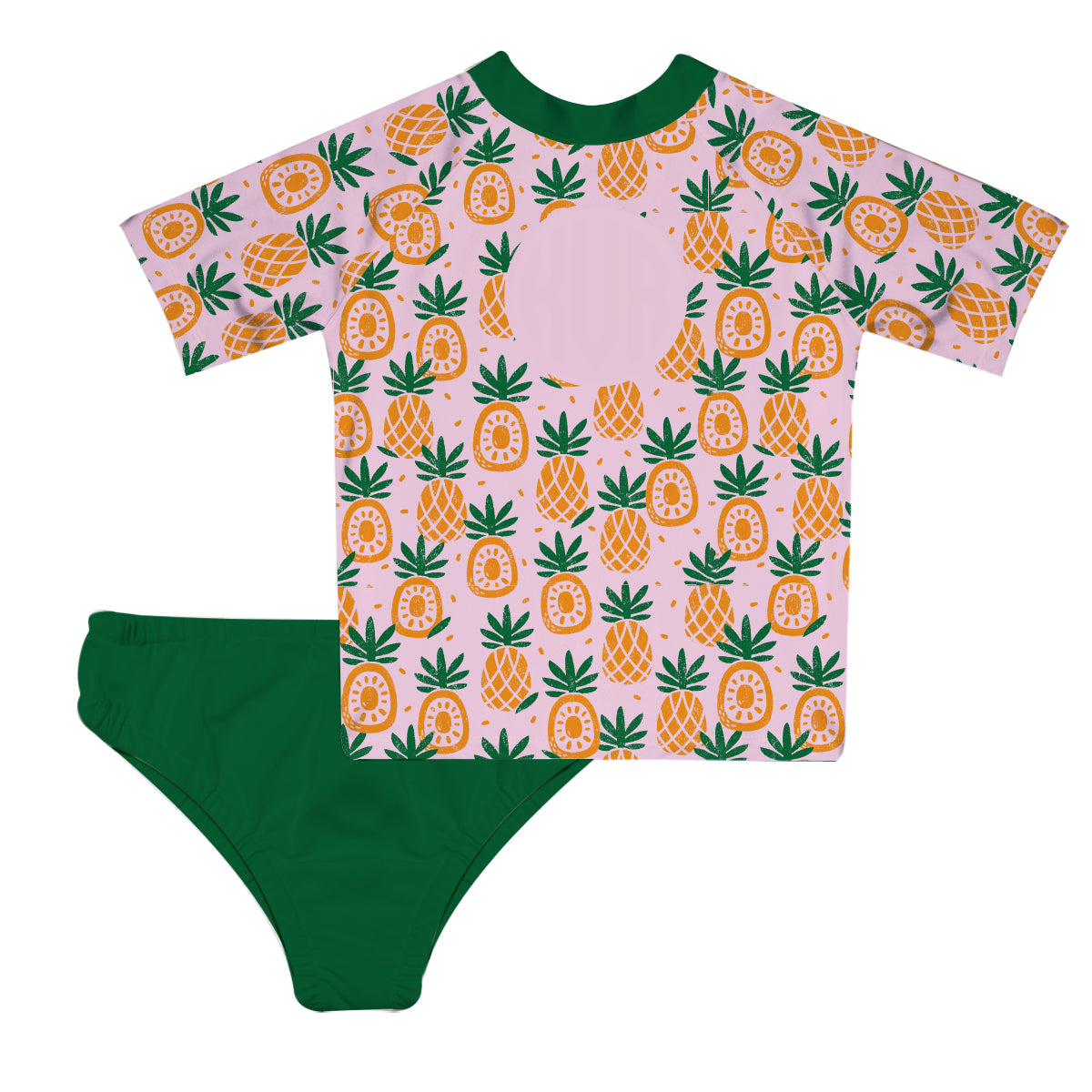 Pineapple Print Personalized Monogram Green and Pink 2pc Short Sleeve Rash Guard - Wimziy&Co.