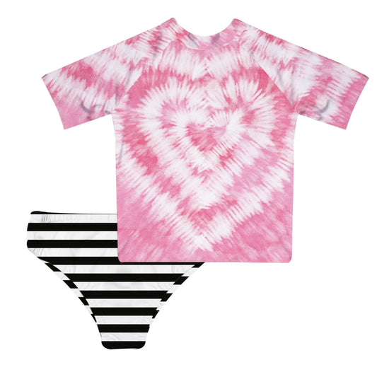 Tie Dye Pink and White 2pc Short Sleeve Rash Guard