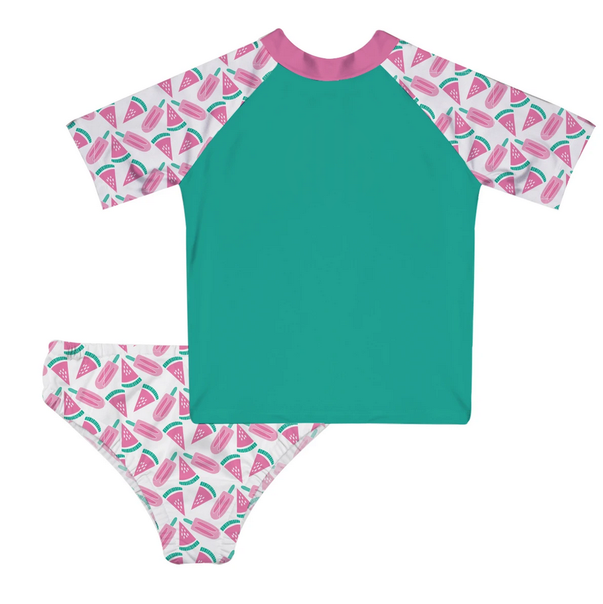 Watermelon and Popsicles Personalized Monogram Mint and White 2pc Short Sleeve Rash Guard - Wimziy&Co.