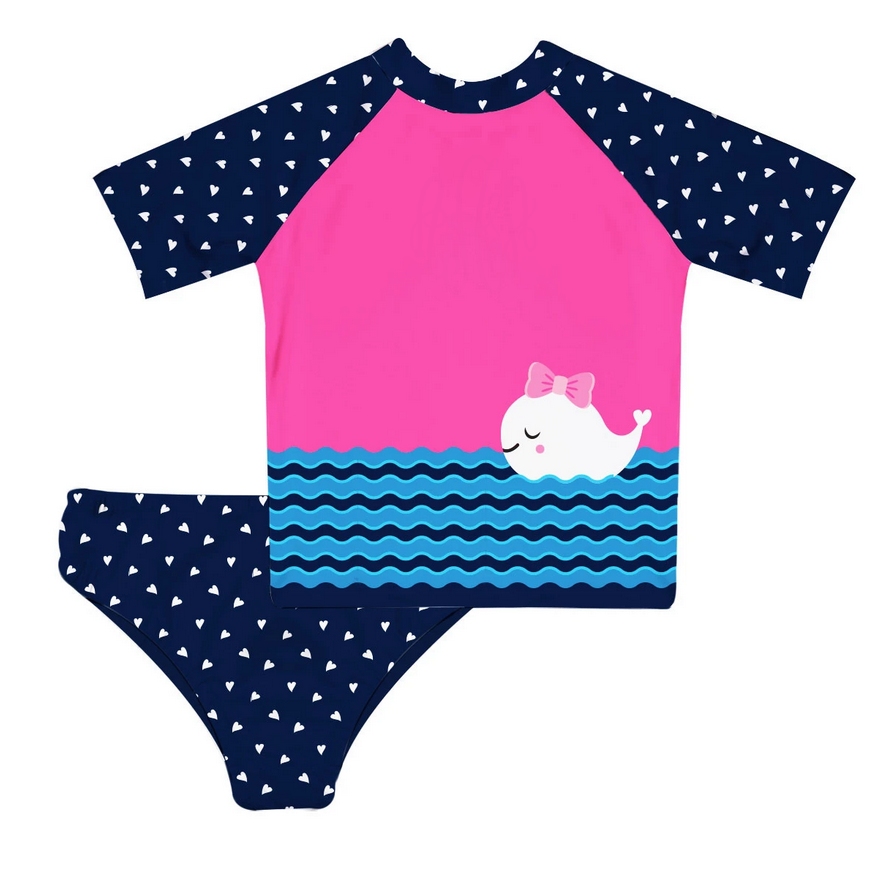 Whales Personalized Monogram Navy Polka Dots 2pc Short Sleeve Rash Guard - Wimziy&Co.