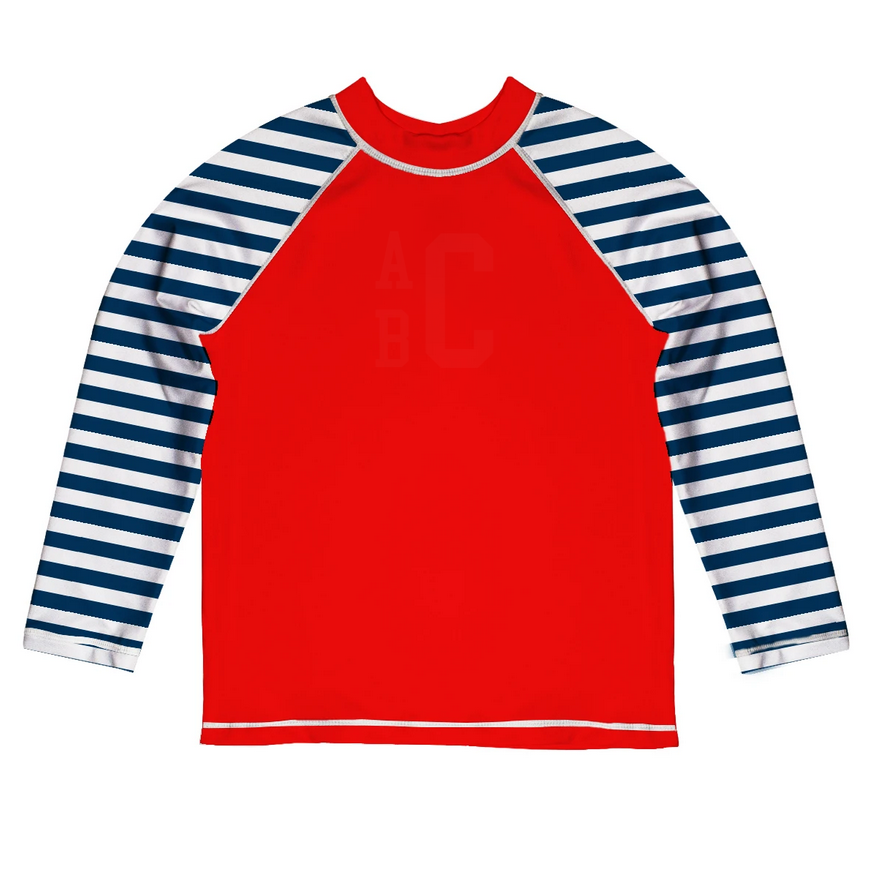 Monogram Red Navy And White Long Sleeve Rash Guard - Wimziy&Co.