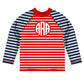 Stripes Personalized Monogram Red And Navy Long Sleeve Rash Guard