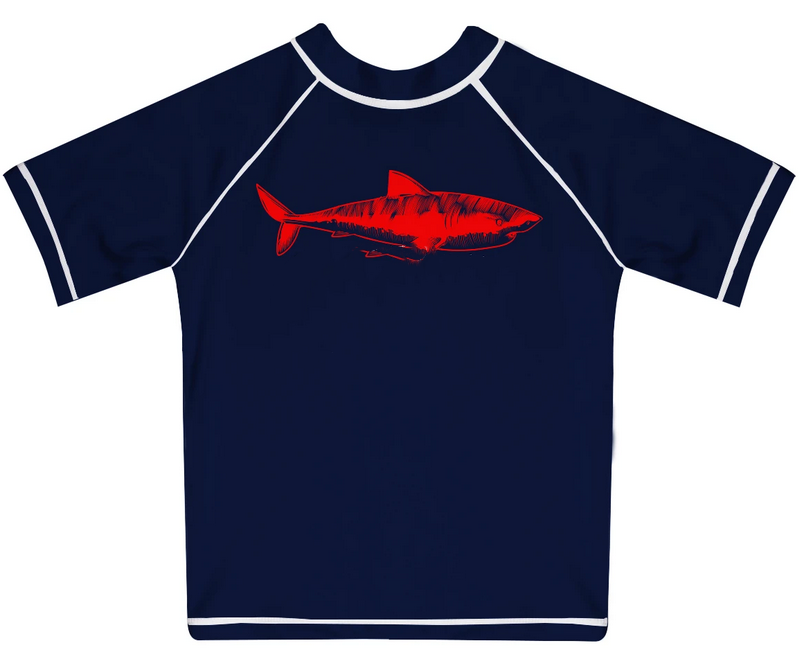 Shark Personalized Name Navy Short Sleeve Rash Guard - Wimziy&Co.