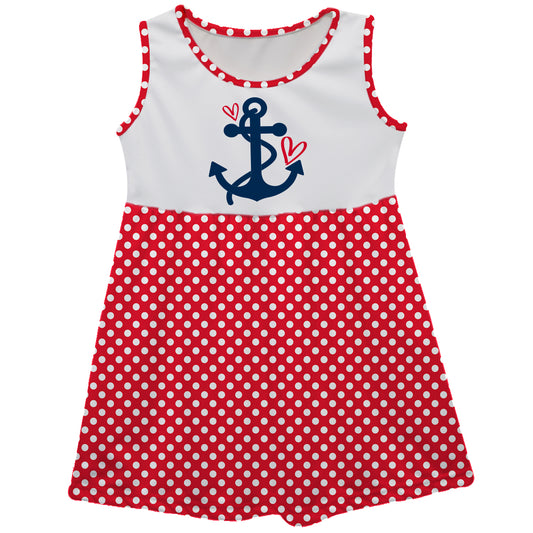 Anchor Heart White and Red Polka Dots Tank Dress