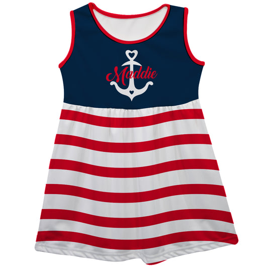 Anchor Name Navy White and Red Stripes Tank Dress