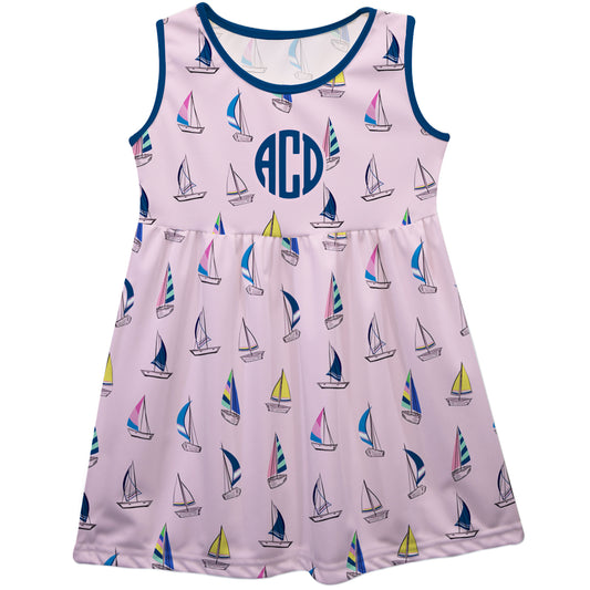 Boats Print Monogram Pink Tank Dress - Wimziy&Co.