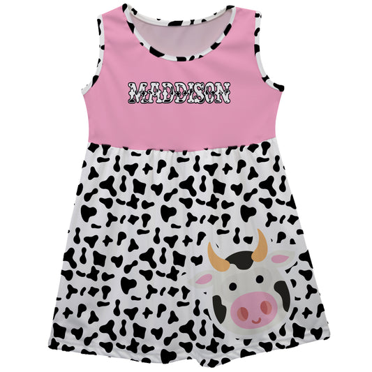 Cow Print Personalized Name Pink and White Tank Dress