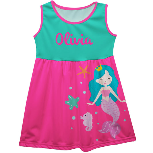 Mermaid Personalized Name Hot Pink Tand  Aqua Tank Dress