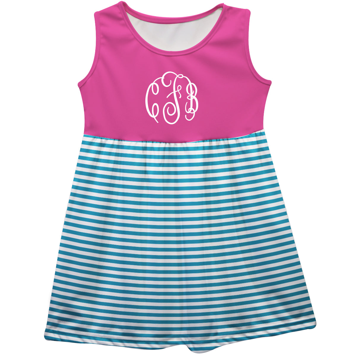 Personalized Monogram Pink White and Light Blue Stripes Tank Dress